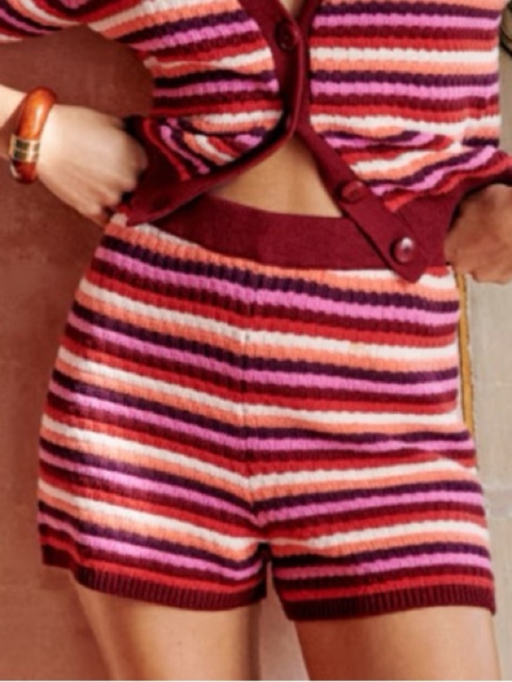 NWT SEZANE Eliam Shorts in Multicolor Stripe, pink burgundy orange ecru, Size S